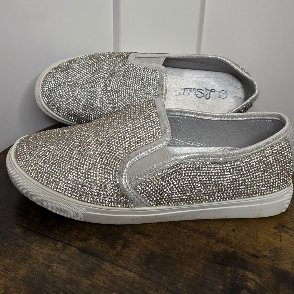 Silver Rhinestone Slip-On Sneakers